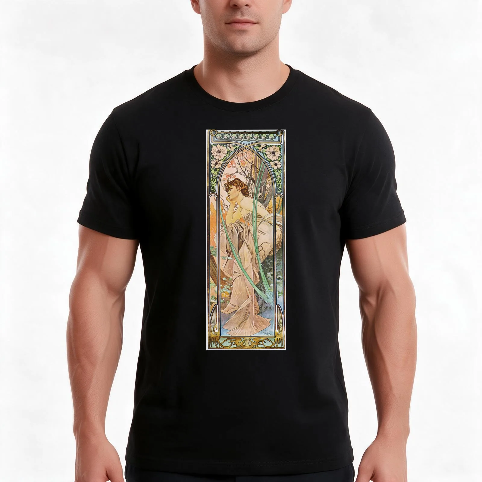 Alphonse Mucha - Evening Reverie T-Shirt Summer Casual Cotton Tee Oversized Streetwear Tops Vintage Graphic Print