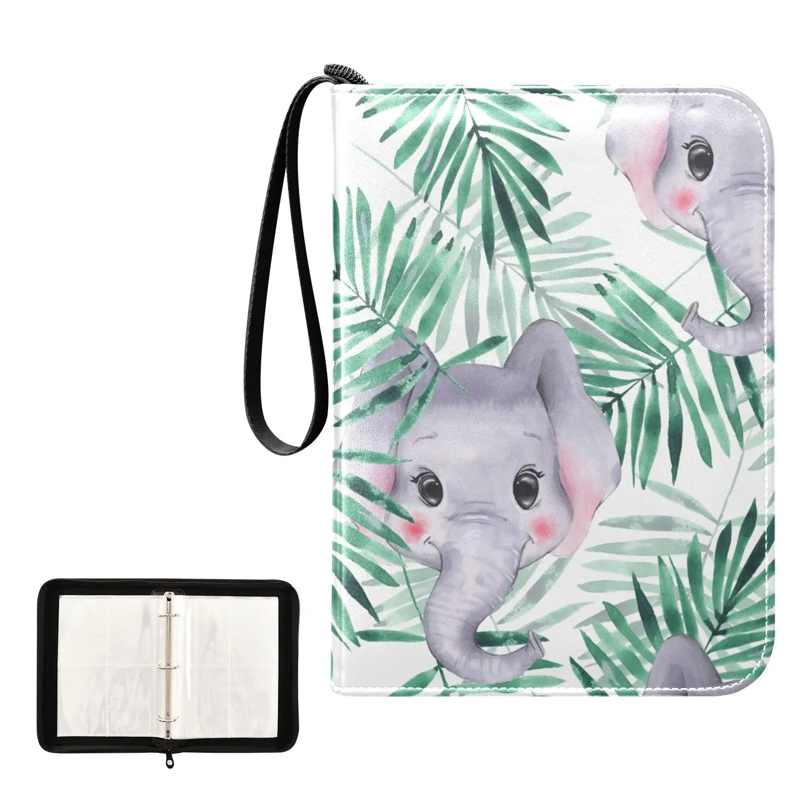 Cute Cartoon Elephants 4 Pocket Cards Binder, 400 Double Sided Pocket Album for Sport Game Cards, Unique Card Collection Storage