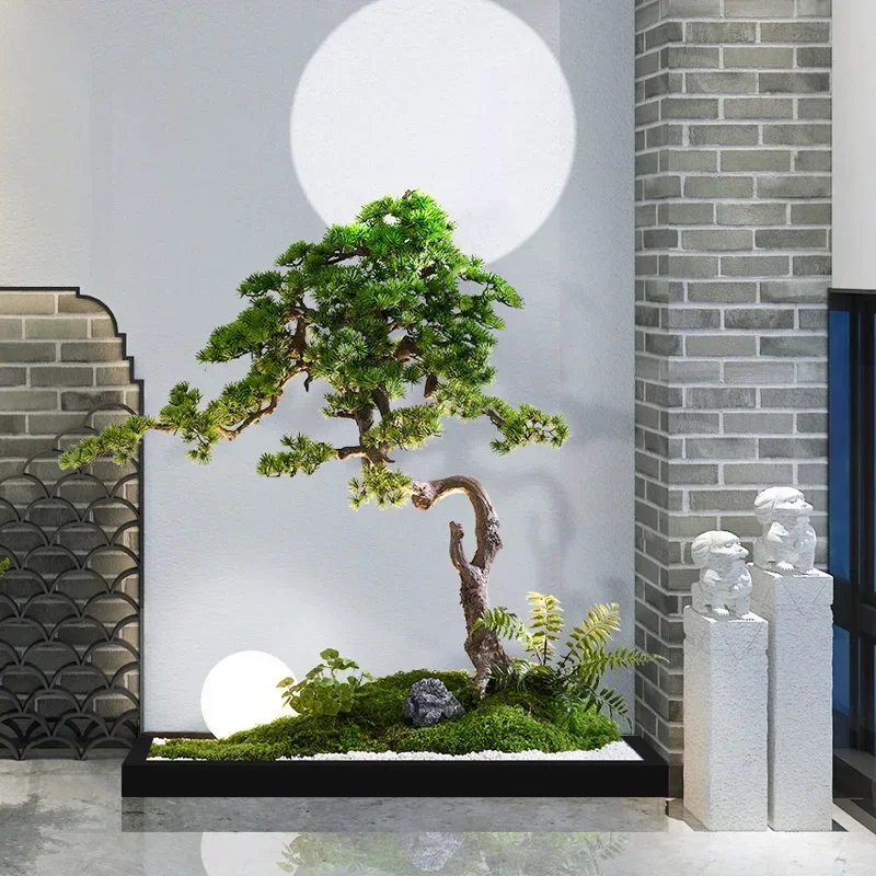 Large welcome pine simulation tree Chinese landscaping decoration porch window fake tree green plant ornament