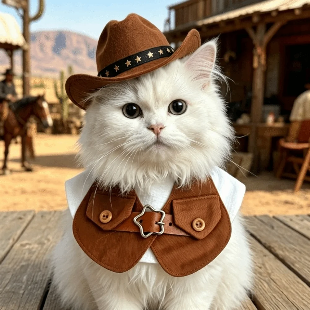Photo Shoots Denim Dog Cowboy Costumes Dress-Up with Bow Tie Puppy Vest Set Retro with Star Hat Pet Outfits Cat