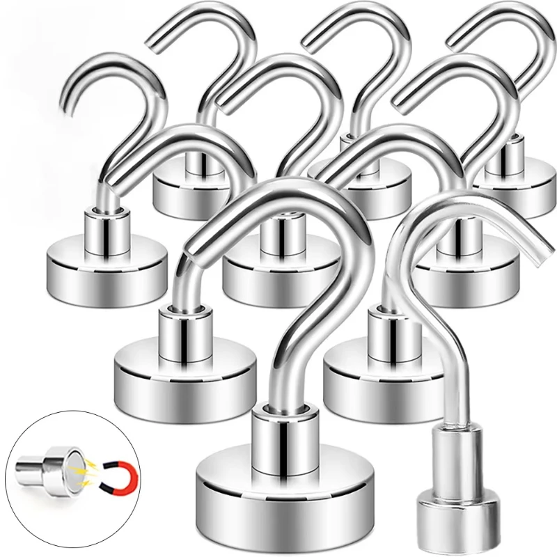 1/2/4/6pcs Strong Hold Magnetic Hook Stainless Steel Multipurpose Storage Hook Bathroom Kitchen Home Decoration Magnetic Hook