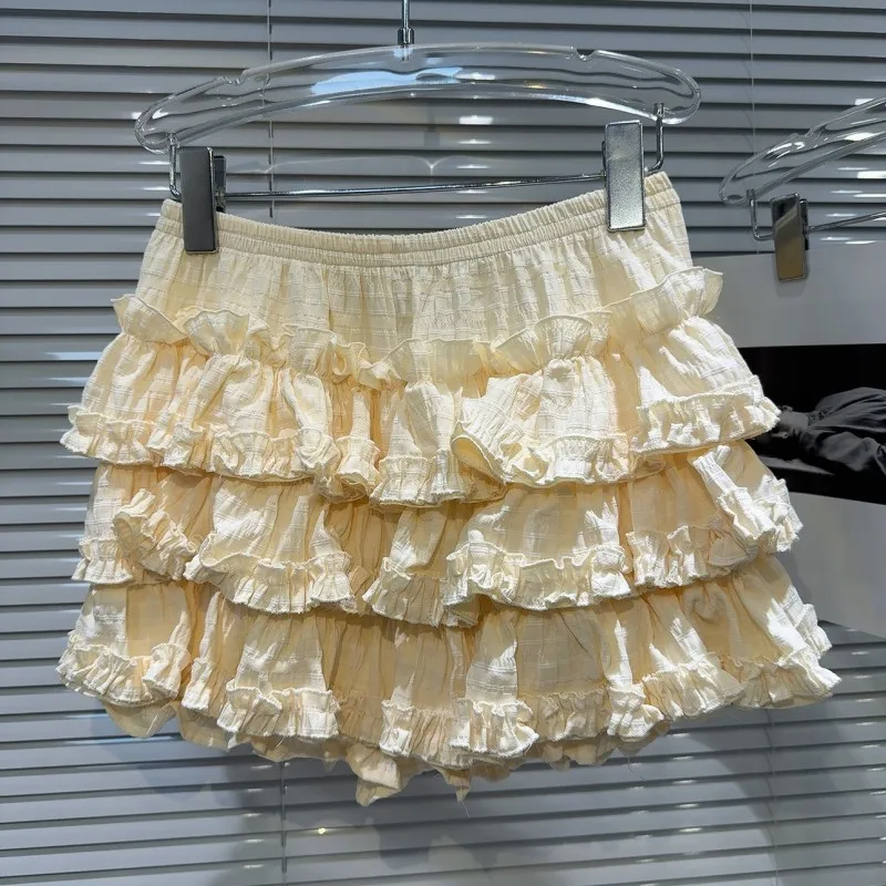 Streetwear Ruffles Mini Skirts Women Sweet Kawaii High Waist Lace A Line Skirt Summer Korean Fashion Black Ball Gown Skirts