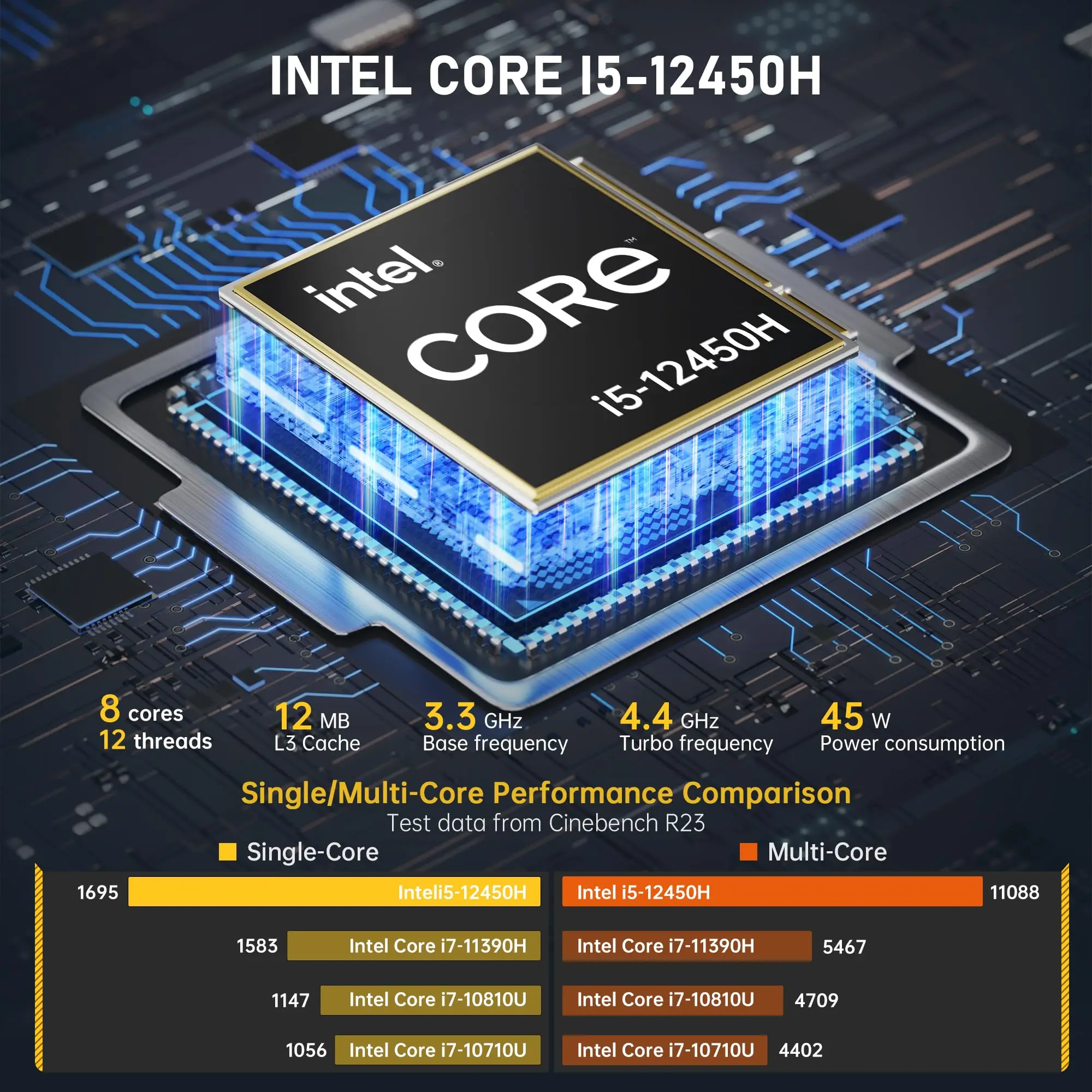 Мини-ПК ACEMAGIC AD15, Intel i5-12450H 16 Гб DDR4 512 ГБ SSD 45 Вт TDP 4K, тройной дисплей WiFi6 BT5.2, мини игровые компьютеры