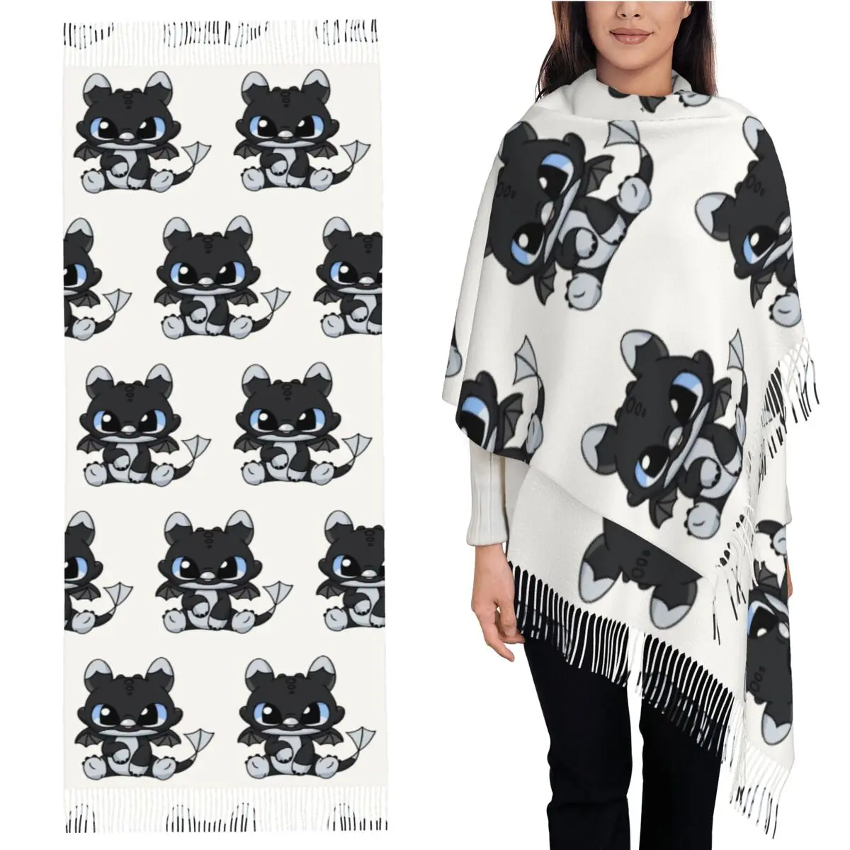 

Night Light Fury Toothless Scarf Tassel Scarves Women Soft Warm Shawls and Wraps Long Fall Winter Shawl Wrap