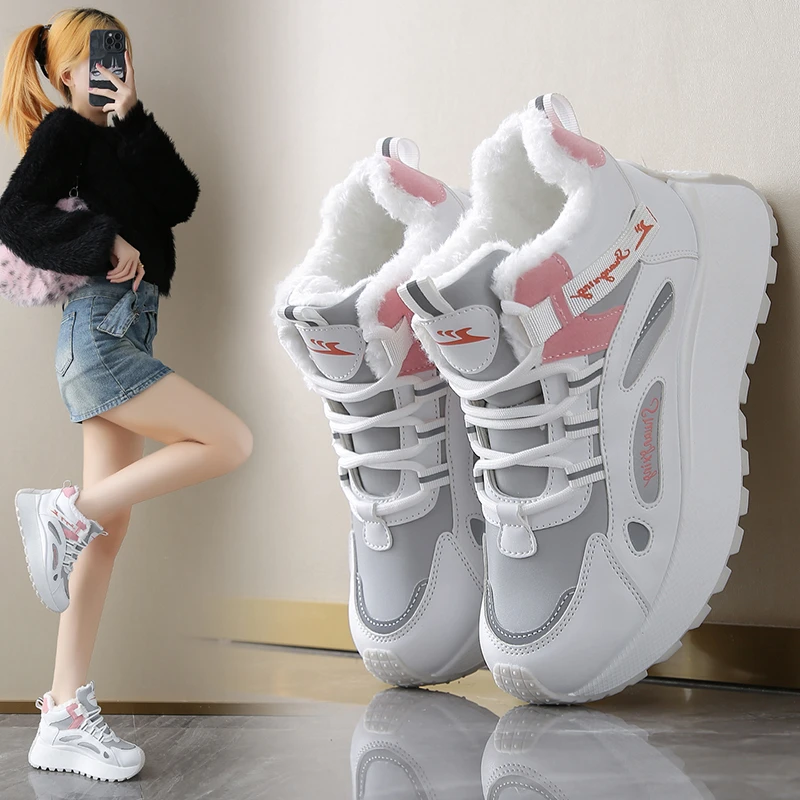 

Women's Thick Bottom Snow Boots Winter Lace Up Cotton Shoes New Style Fleece Lined Thickened Snow Cotton Women Sport Shoes 2025