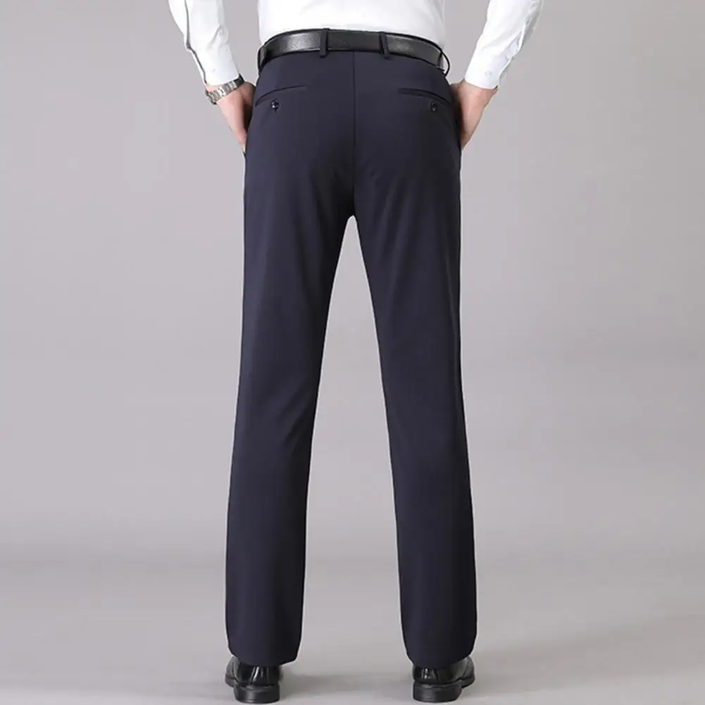 Men Suit Trousers Formal Business Style Men's Suit Pants with Slim Fit Stretchy Pockets Button Zipper Closure for Office Wear