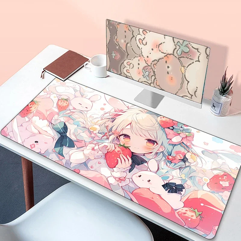 Deskmat Kawaii Girl Anime Mouse Pad Gaming Pc Accessories Non-slip Gamer Keyboard Mausepad Mats Cabinet Desk Mause Laptops Mat