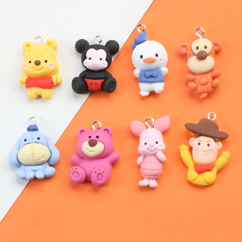 Hot Selling Disney Resin Creative Pendant Cartoon Image Winnie Pig Donkey DIY Jewelry Accessories Handmade Materials Wholesale