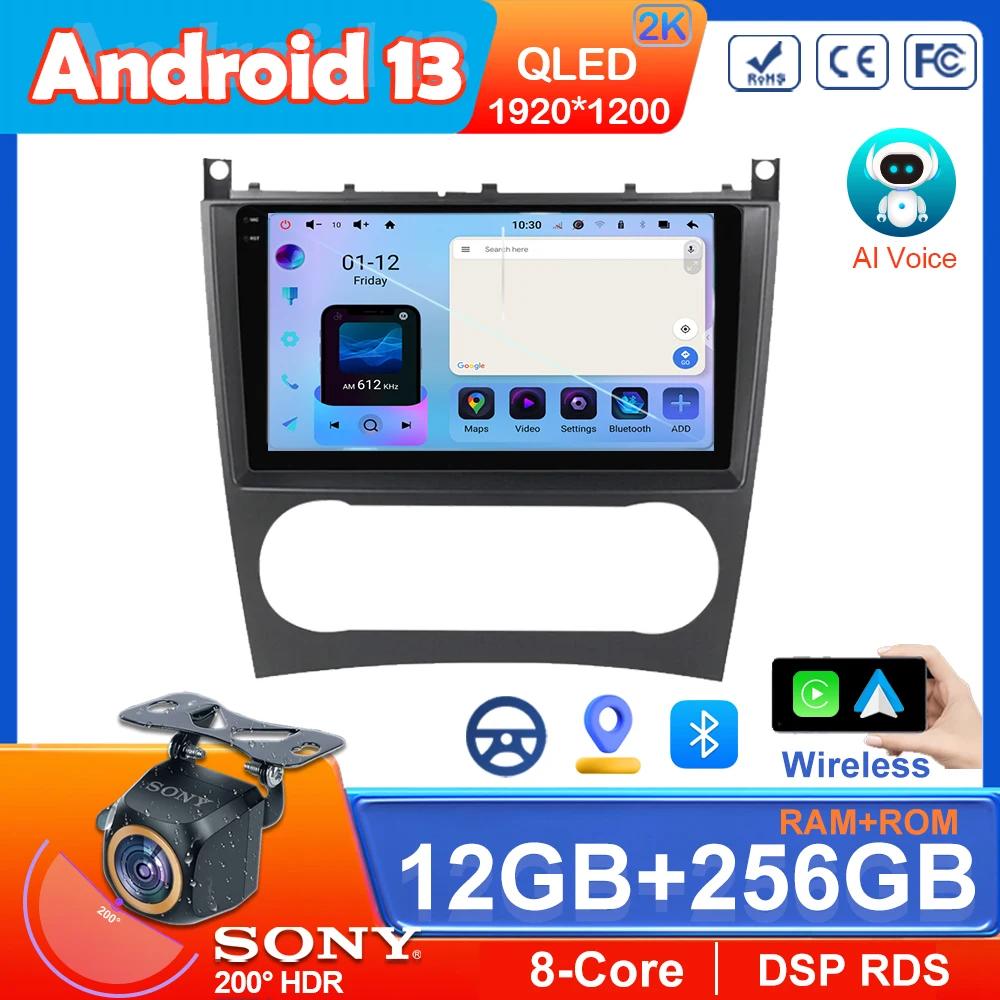 Android13 For Benz W203 W209 C180 C200 C220 C230 Car Radio Video Player Multimediale Per Auto Autoradio 4G Carplay WIFI 7862 CPU