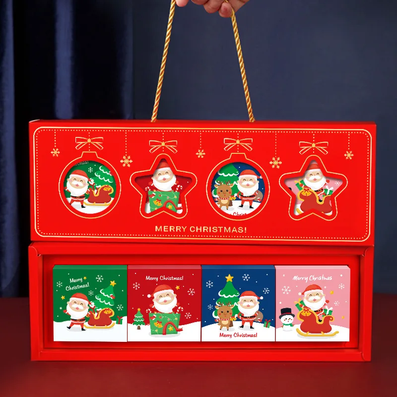 

Portable Christmas Gift Carton Windowed Hollow Candy Boxes Food Cake Christmas Gift Boxes Santa Claus Christmas Eve Apple Boxes