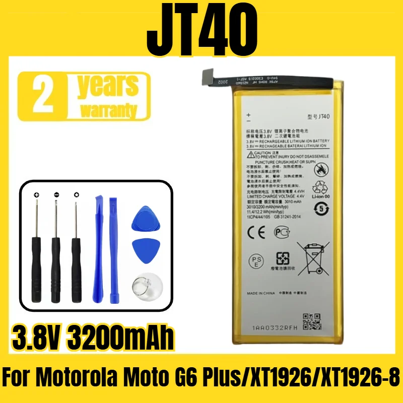 

Applicable to Motorola Moto G6 Plus/XT1926/XT1926-8 battery JT40 mobile phone battery, new large capacity,free tool 3.8V 3200mAh