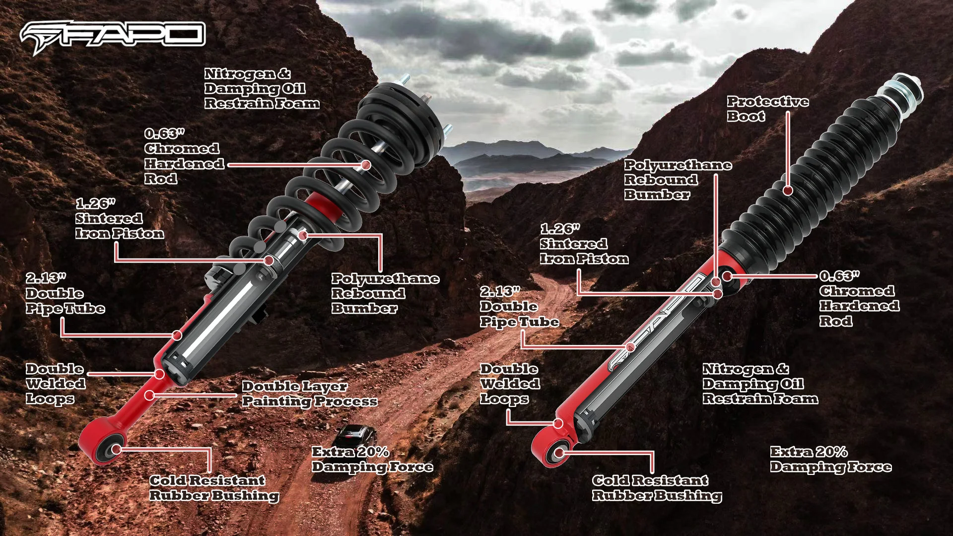 

TLF Hot Sale FAPO PA165110 for 4Runner 2003 - 2021 0-2" Lift Front High Performance Off-road Shock Absorbers Lift Kit