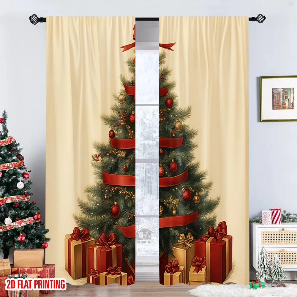 2 قطعة 2D الطباعة المسطحة عيد ميلاد سعيد الستائر الشعبية شجرة عيد الميلاد الهدايا الشريط 100% البوليستر بدون كهرباء احتفالي