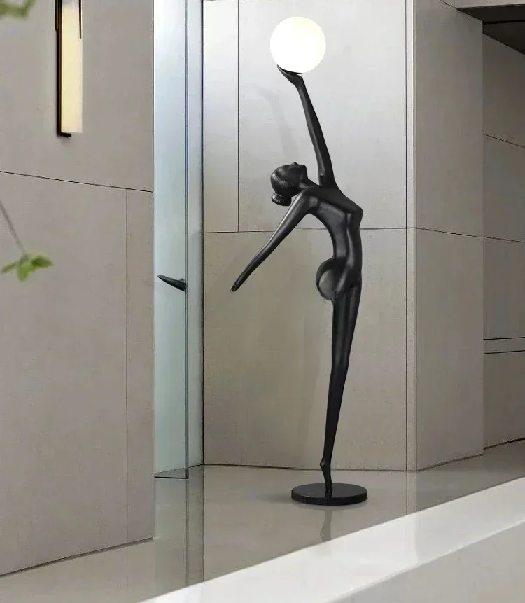 Sculpture figure ornament floor lamp artistic gymnastics beautiful girl living room hotel decorative standing lamp