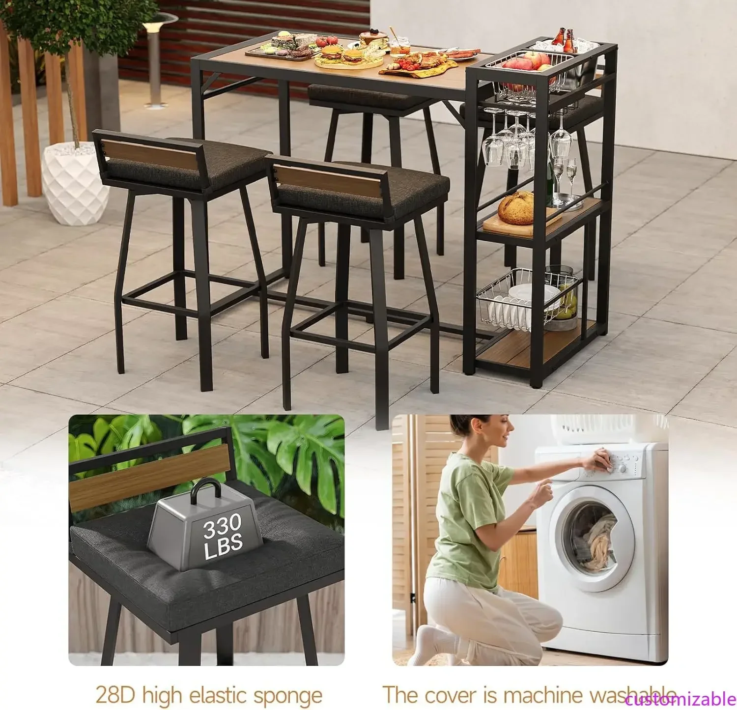 

Набор из 5 предметов: регулируемый высокий стол и 4 стула, устойчивая к непогоде уличная мебель для террасы и сада