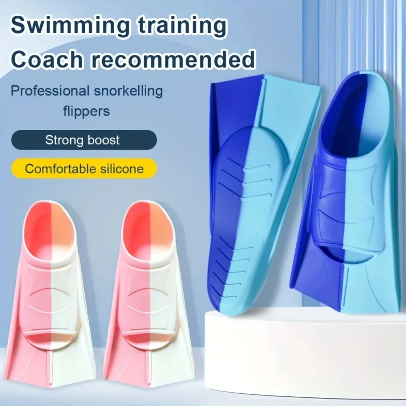 Silikon-Schwimmflossen mit Vollfußtasche, Schwimmschnallen, kurze Flossen für Erwachsene, zum Schnorcheln, Tauchen, Training, Badeübung und Reisen