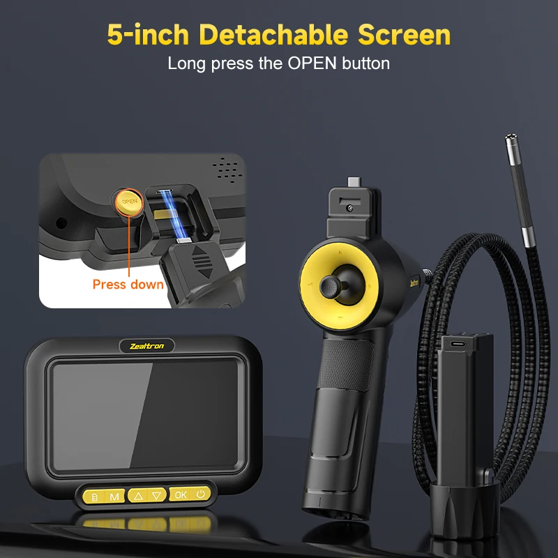 5 ''IPS شاشة 4-way توضيح المنظار 6.2 مللي متر 1080P HD كاميرا توجيه Borescope تصميم قابل للفصل لأنابيب التفتيش #4