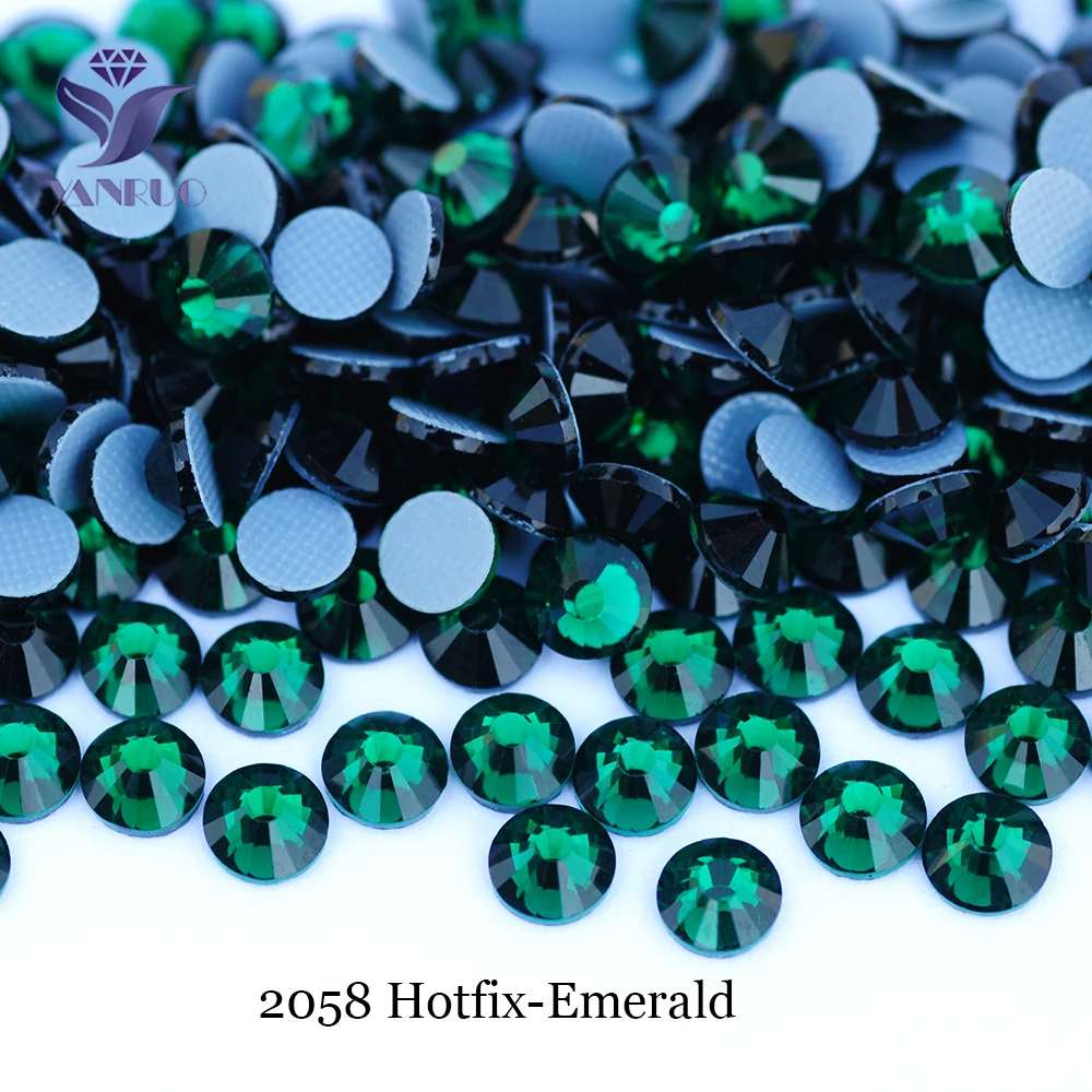 YANRUO 2058HF SS6-SS30 Smaragd Hotfix Kristalle Flache Strasssteine Applikationssteine für Kleidung – Detail 2