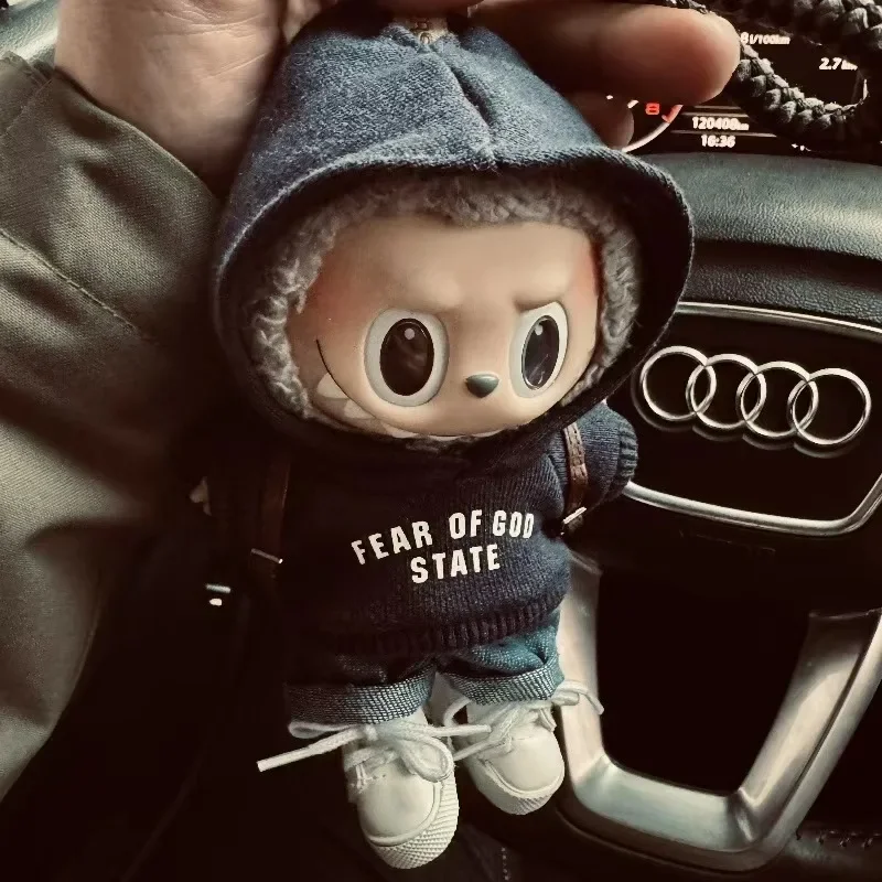 Clothes Only 17cm Pendant Blind Box Labubu BabyPrinted Sweater Set Clothes Keychain Labubu Doll