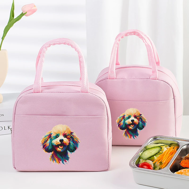 Lunch bag 2 colors cute dog printing hand bag zipper closure portable suitable for student or office staff weekend picnic