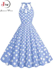 Sexy Retro Polka Dot Halter Dress Women Audrey Hepburn 50s 60s Vintage Gothic Pin Up Rockabilly Clothing