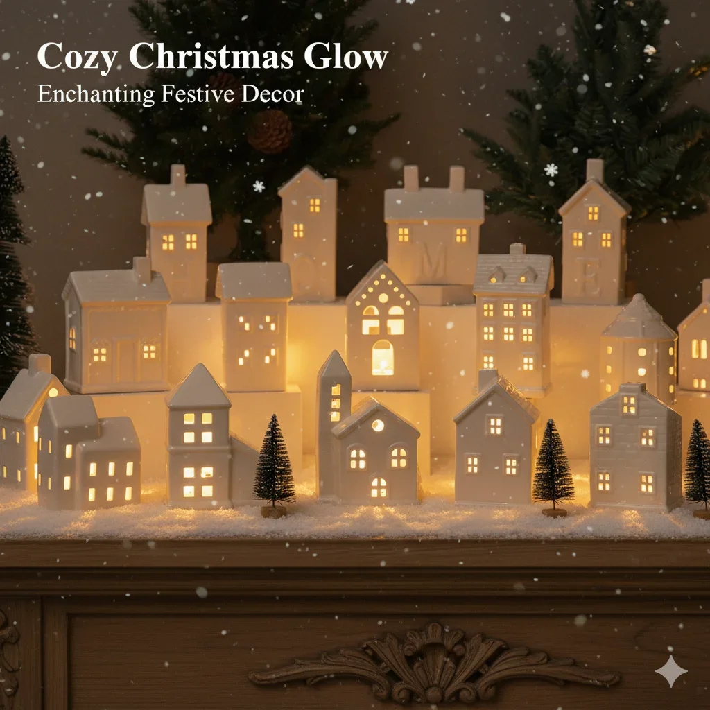 NEW Glowing Ceramics Village House LED Light Up Porcelains Statue Figurine Festival Home Desktop Decors Christmas Ornament