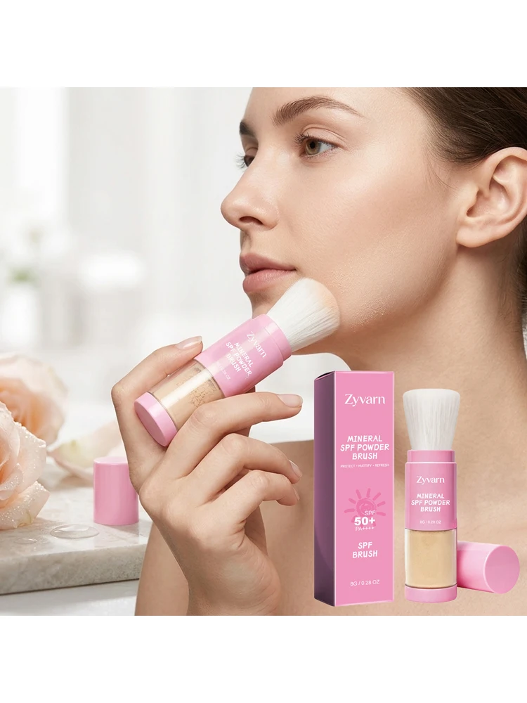 SPF 50 Mineral Sunscreen Loose Powder Broad Spectrum UVA/UVB Protection Sun Block Sweatproof On-The-Go Use Sunscreen With Brush