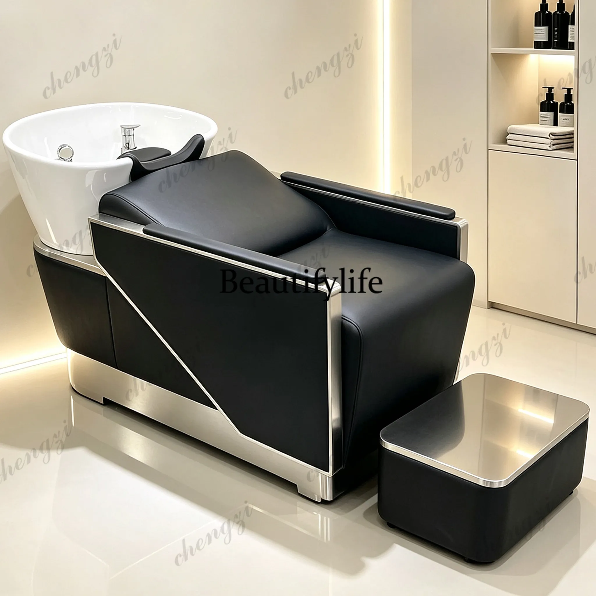 New model for hair salon shampoo beds and salon use, semi-reclining flush beds with enlarged ceramic basins