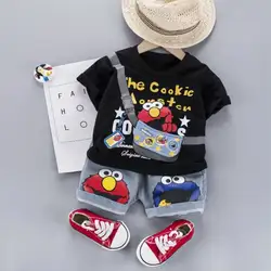 Summer Cotton Baby boys Clothing Suits Childrens girls Tshirt +Denim Shorts 2 Pcs Clothes sets