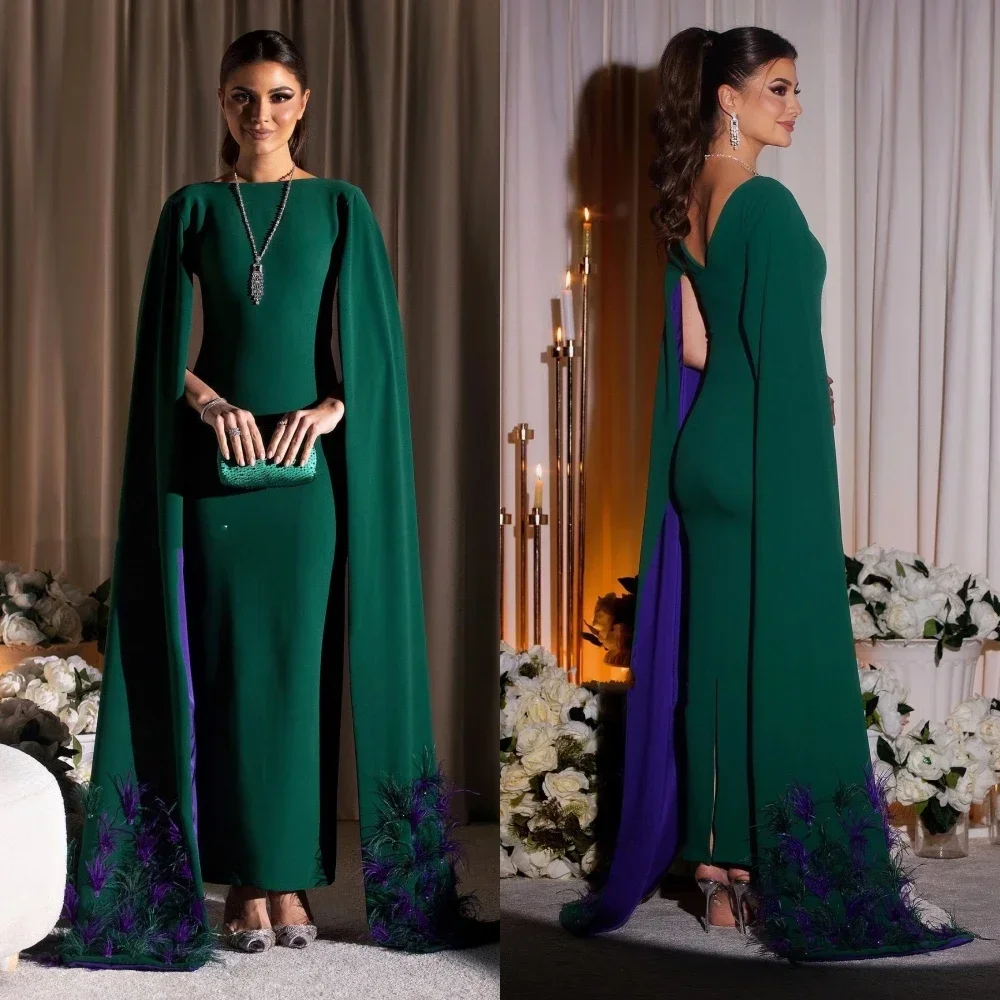 Dostosowane wieczorowe Arabia Saudyjska Jersey impreza z piórami linia A O-Neck na zamówienie okazja suknia Midi sukienki moda retro elegancki Exqu