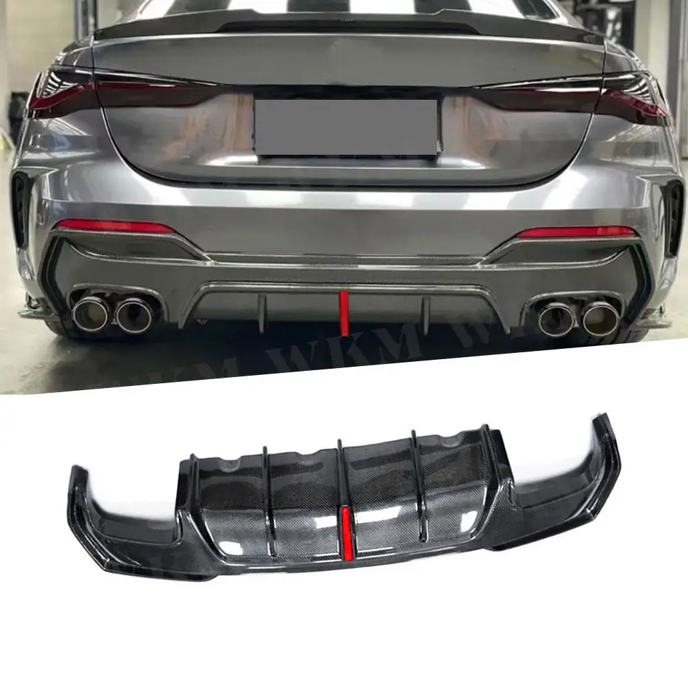 

For BMW 4 Series G22 G23 Coupe 2021 + Carbon Fiber Rear Bumpers Lip Diffuser With LED Light Car Styling Bodykits FRP