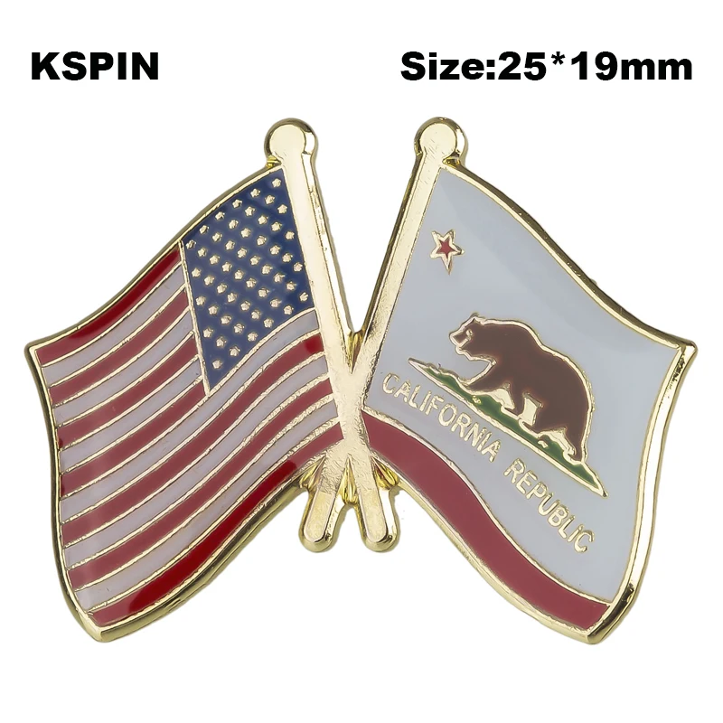 U.S.A & California Friendship Flag Lapel pin badges for clothes Pin badges safety pin brooch XY0667