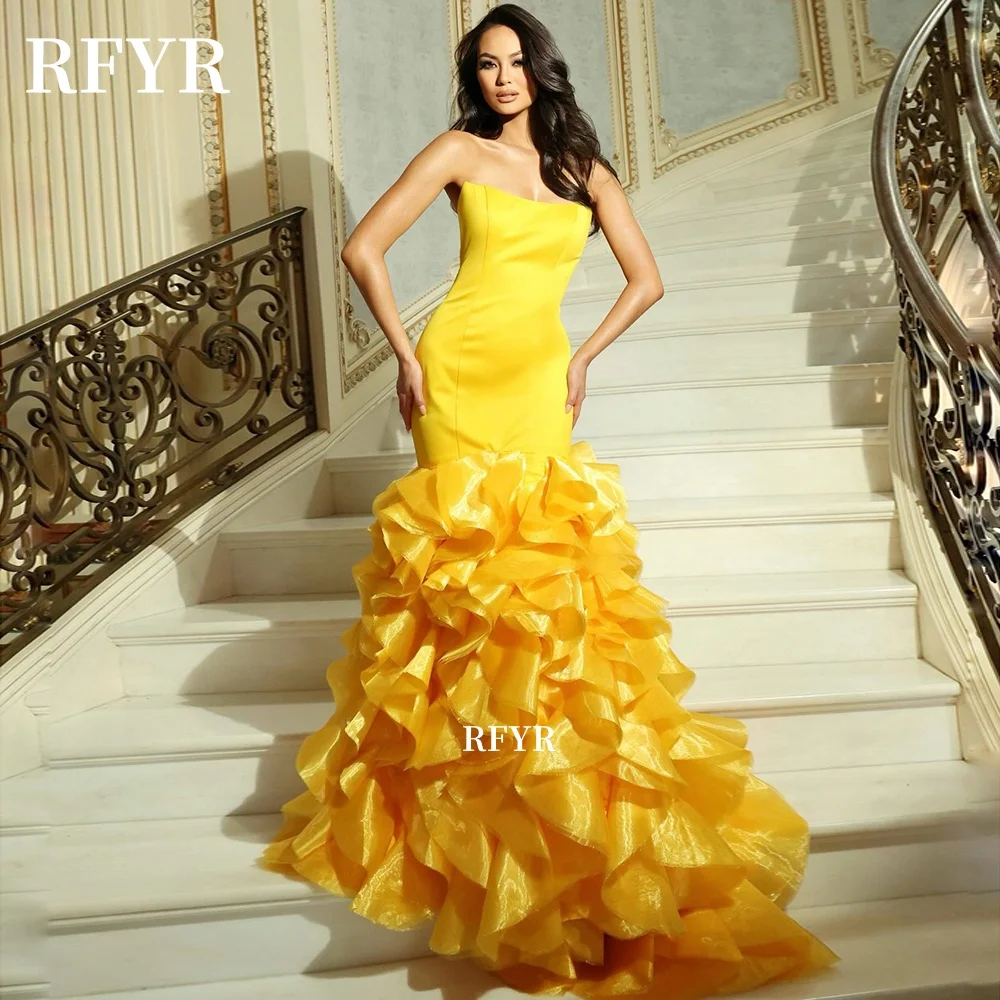 

RFYR Luxury Party Dress with Ruffles Mermaid Evening Gowns Layers Prom Dress Celebrity Gala Dress for Arabic Women Customized