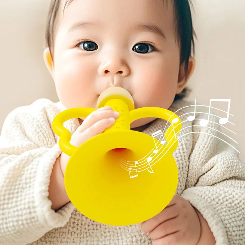 Silicone Teething Whistle Baby Trumpet Toy Chewable Baby Musical Instrument Oral Motor Skill Toy Infant Breath Trainer