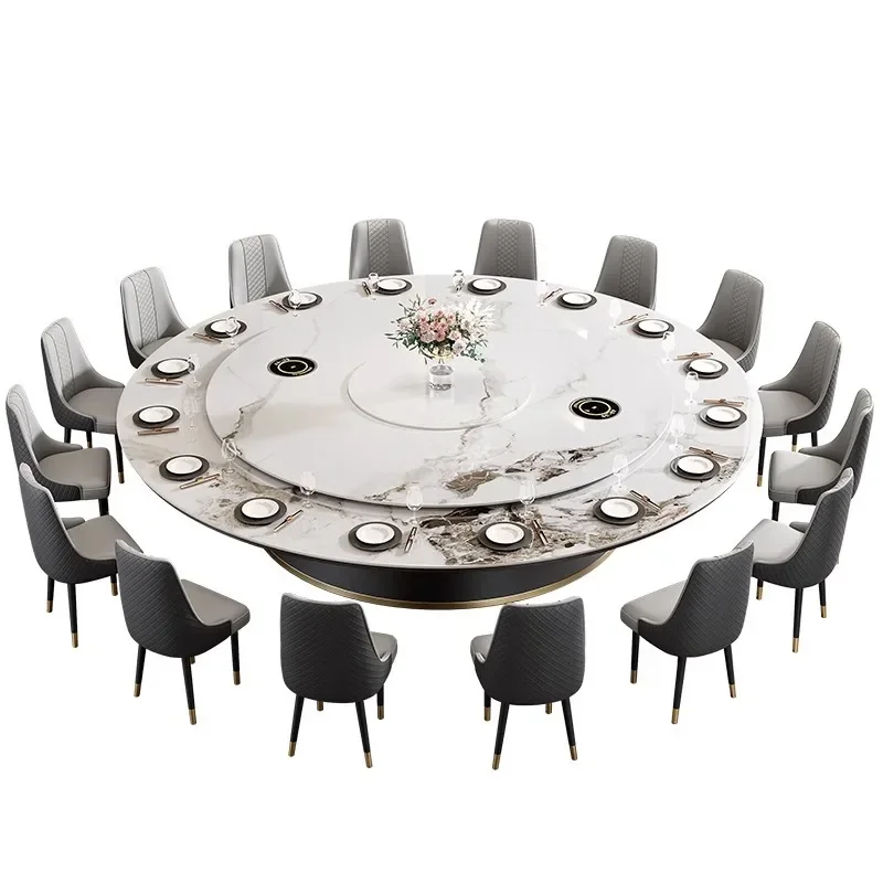 

New hotel electric round table, rock slab rotating hotel clubhouse box hot pot table