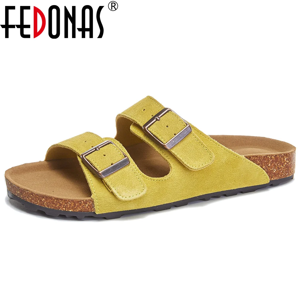 FEDONAS Women Flats Slippers Suede Leather Low Heels Summer Shoes 2024 Ins Fashion Casual Beach Daily Dress Sandals  Shoes