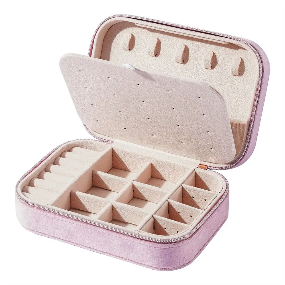 

2 Layer Travel Jewelry Case Portable Large Capacity Jewelry Organizer Velvet with Removable Tray Jewelry Box for Women