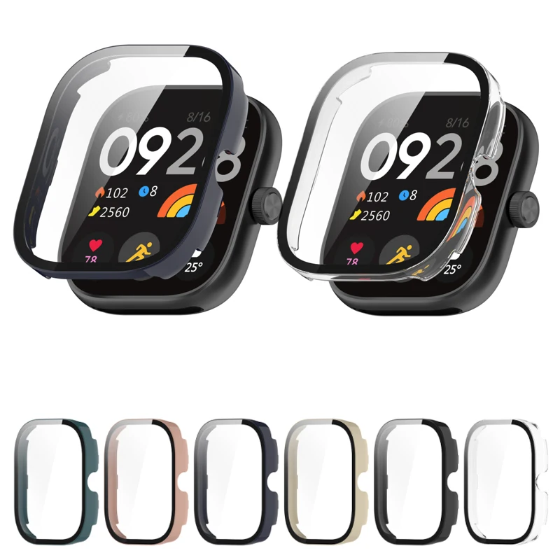 Hard Edge Shell Glass Screen Protector Film Smartwatch Full Frame Case For Xiaomi Redmi Watch 4 Bumper Cover Smart Accessories