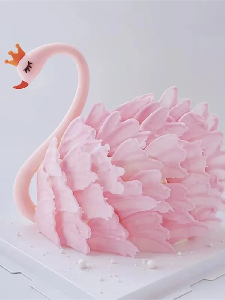 誕生日ケーキデコレーション-3d-ピンクの白鳥の女神-ラブオーナメント-ベーキングアクセサリー-ネックプラグイン-お祝い用品