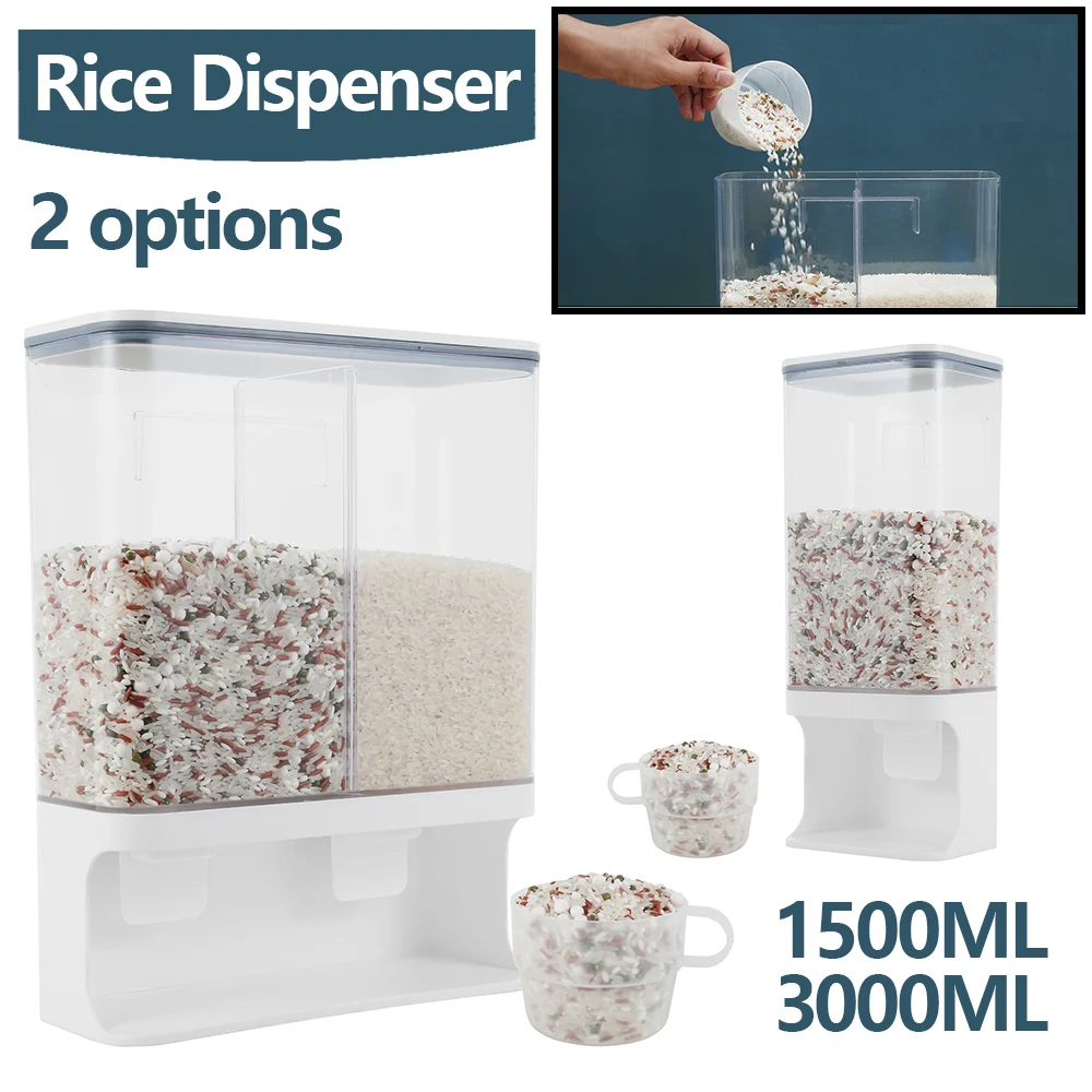 Rice Storage Container Transparent Sealed Food Storage Bucket Dispenser 1500/3000ML Space-saving PP Portable Grain Organizer