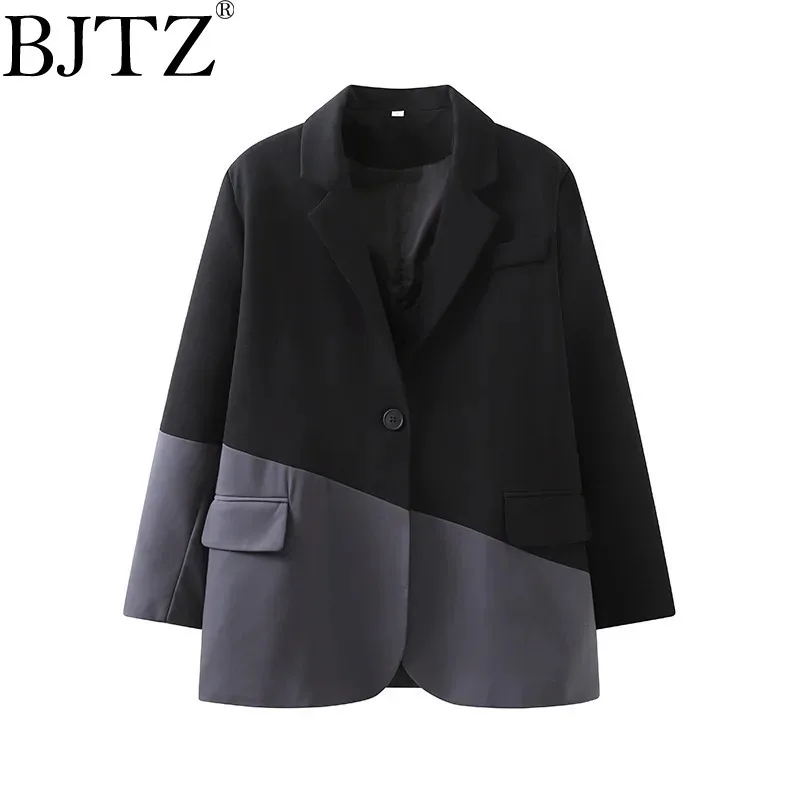 

BJTZ Spring And Autumn Black Color Matching Long-sleeved Suit Jacket Female Design Sense Of Small Relaxed Casual Fashion 2025