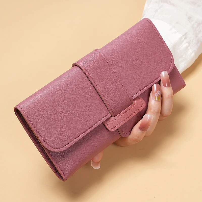 Women's wallets women's long three-fold flip Korean version of small fresh students change multifunctional buckle wallet foreign