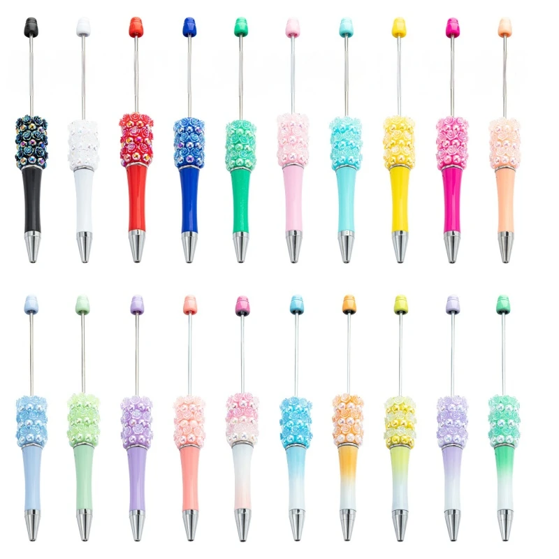 20 Pcs Flower Beaded Pen DIY Diamond-encrusted Beadable Pen Diamond Beadable Pens, For Business Office School Wedding Stationery