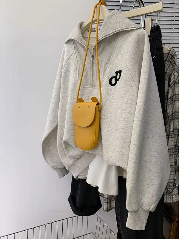 

Женский свитшот с вышивкой на подкладке Fce больших размеров, ленивый свитер на молнии, длинный све, модный топ, повседневная уличная одежда