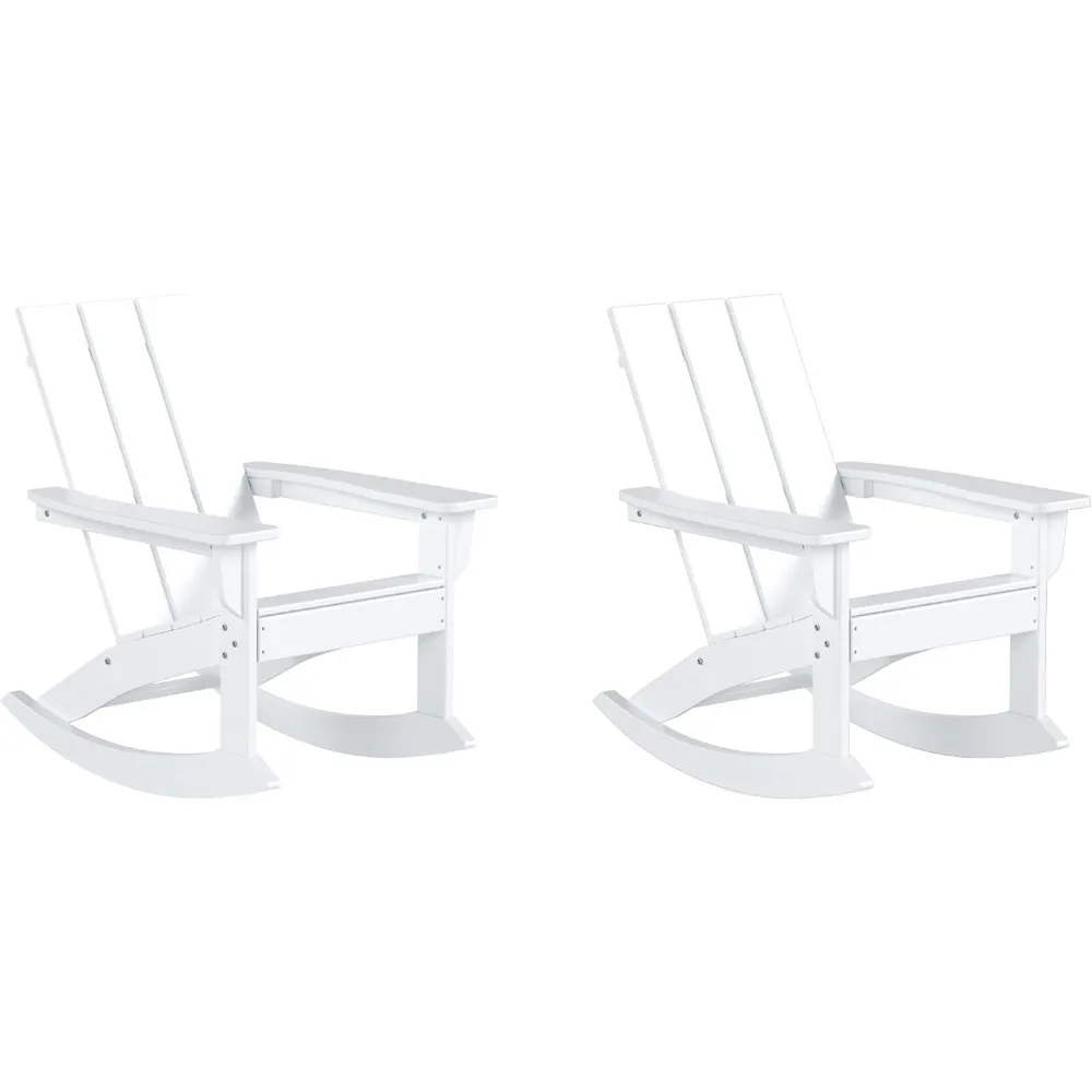 Zestaw 2 krzeseł bujanych na patio, odporne na warunki atmosferyczne, z polimerowego drewna, krzesło bujane adirondack, nowoczesne, w stylu farmhouse, białe krzesło bujane.