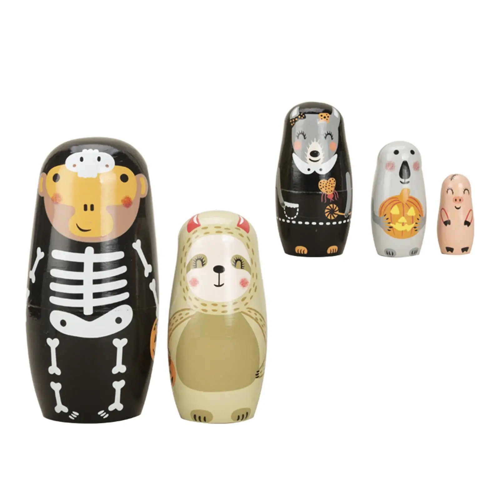 5Pcs Nesting Doll Matryoshka Dolls Hand Painted Wood Stacking Nested Set Nesting Wishing Dolls for Home Halloween Birthday