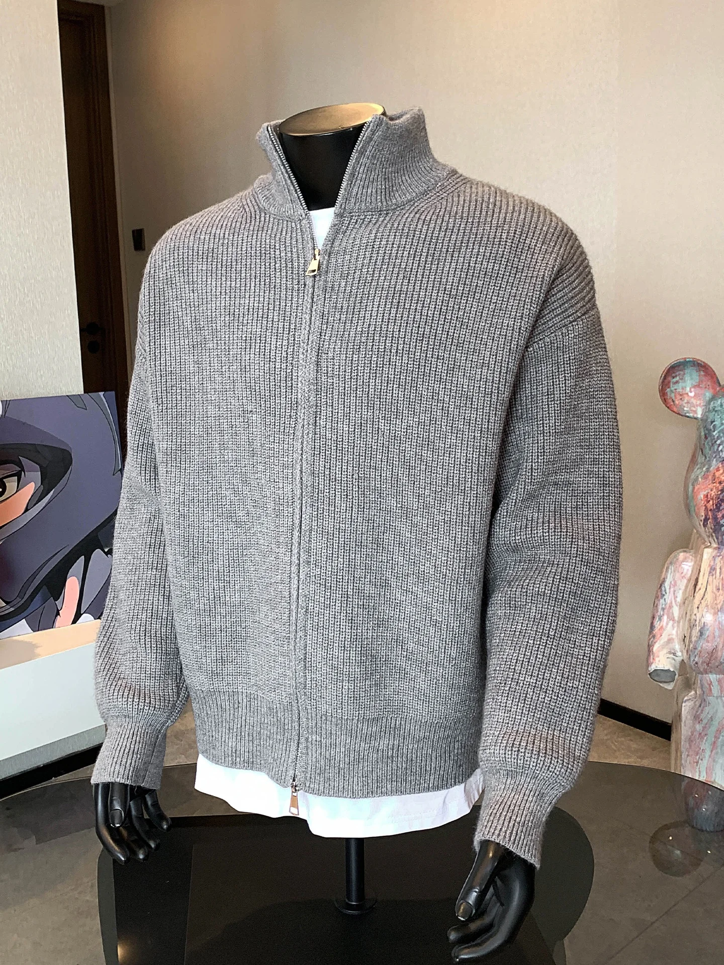 

Men's Thiened Warm Zipper Collar Cardigan Sweater Casual Knitted Outerwear Winter Leisure High-End Feeling Lazy Sle