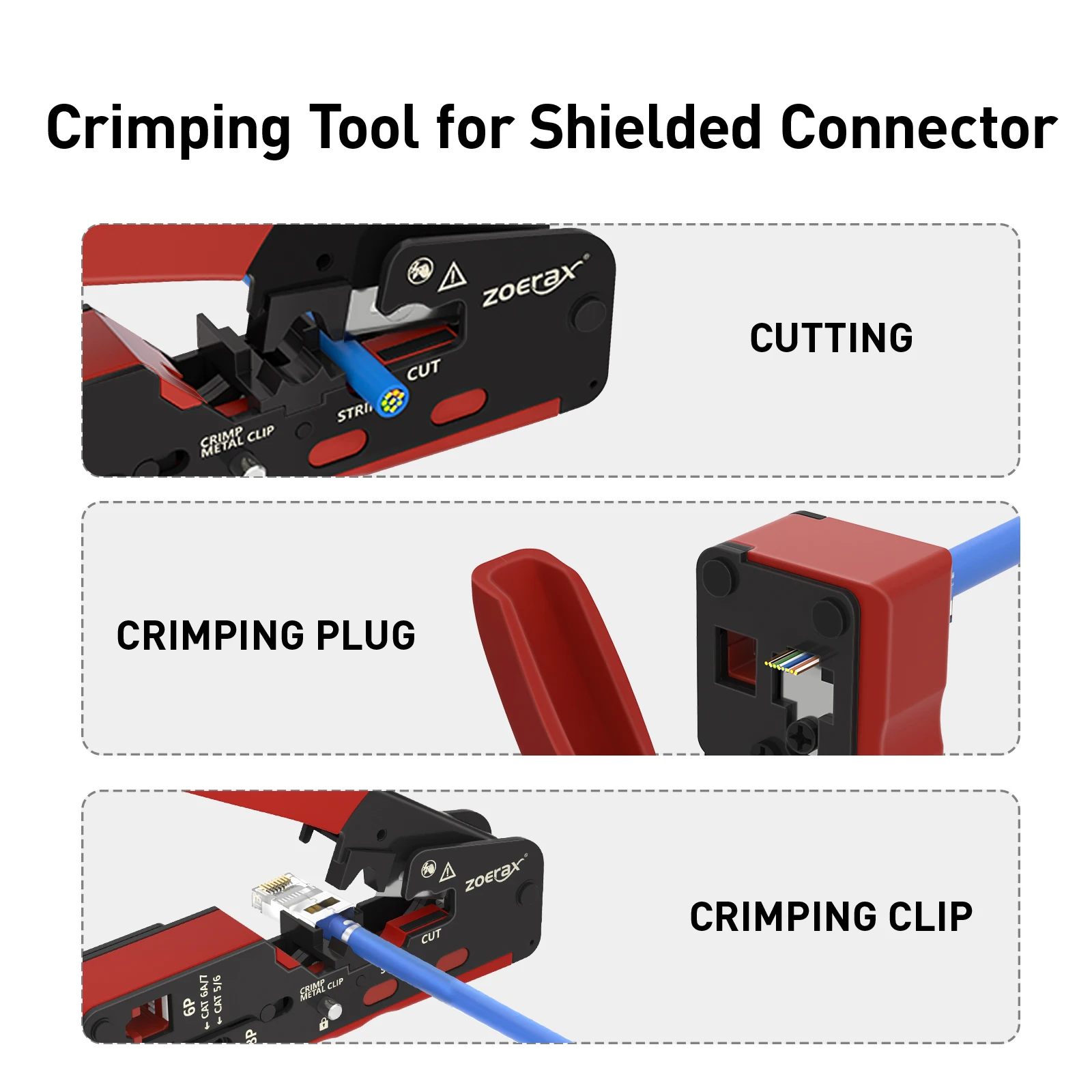 Natalink RJ45 Crimp Tool Pass Through Ethernet Crimper Cutter Stripper for CAT7 CAT6/6a CAT5/5e Compact Modular Connector