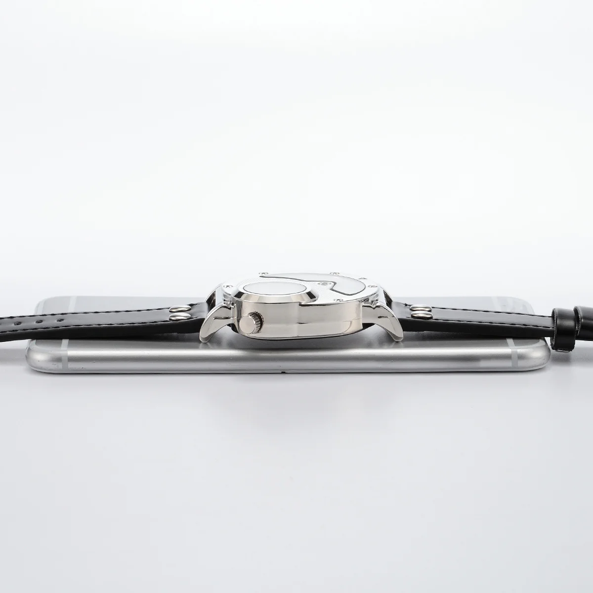 

Sports Watch Black Dual Time Stainless Pu Band Men'S Quartz Analog Wristwatch Dual Display Precise