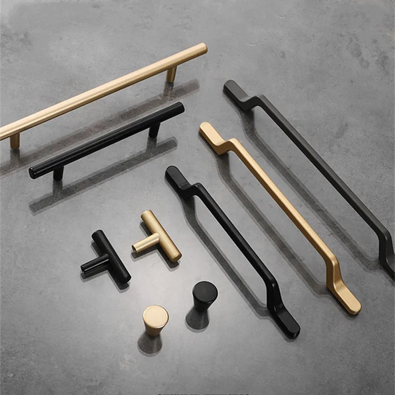 European Simple Black Kitchen Furniture Handles Matte Gold Aluminum Alloy Cabinet Drawer Pulls Furniture Handle Hardware